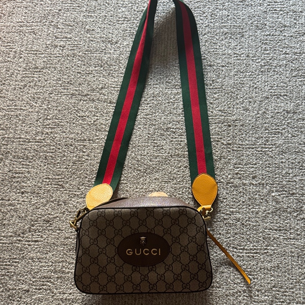 Gucci Monogram Crossbody Bag with Green and Red Strap